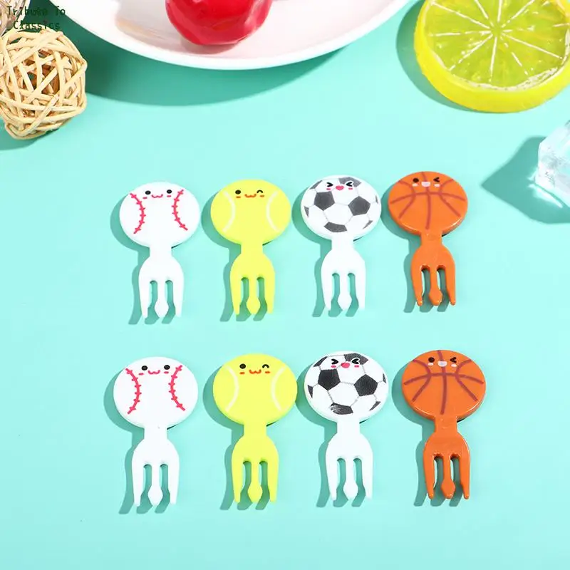 Description Picture 5 of item8Pcs For Kids Snack Cake Dessert Bento Box Decor Party Essentials Cute Sport Style Food Fork Picks Mini Cartoon Fork Toothpicks