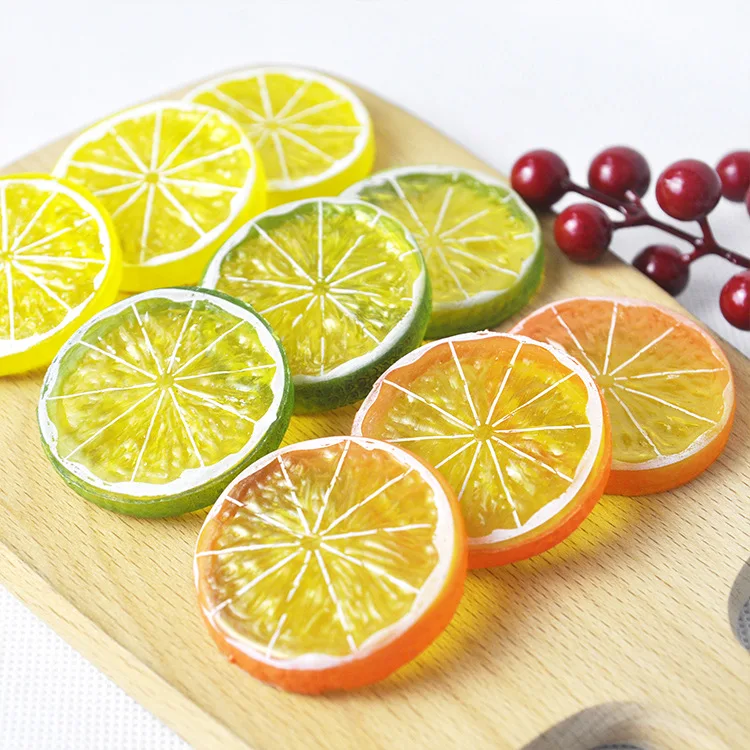 Description Picture 3 of item6Pcs Fake Lemon Photography Backdrops Props Artificial Lime Slices Photo Backgrounds Imitation Fruit Kitchen Table Decorations