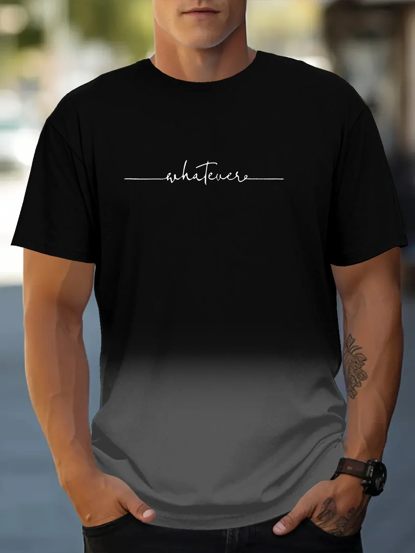 

T-shirt with O collar, short sleeve, simple print, gradual color, warm clothing, casual top, new fashion, summer, warm, 2024