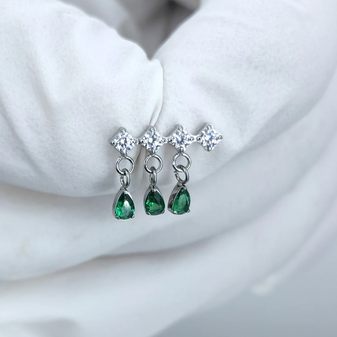 New Luxury Titanium Piercings Cubic Zirconia Wedding Dangle Earring Tassel Internally Threaded End Piercing Jewelry