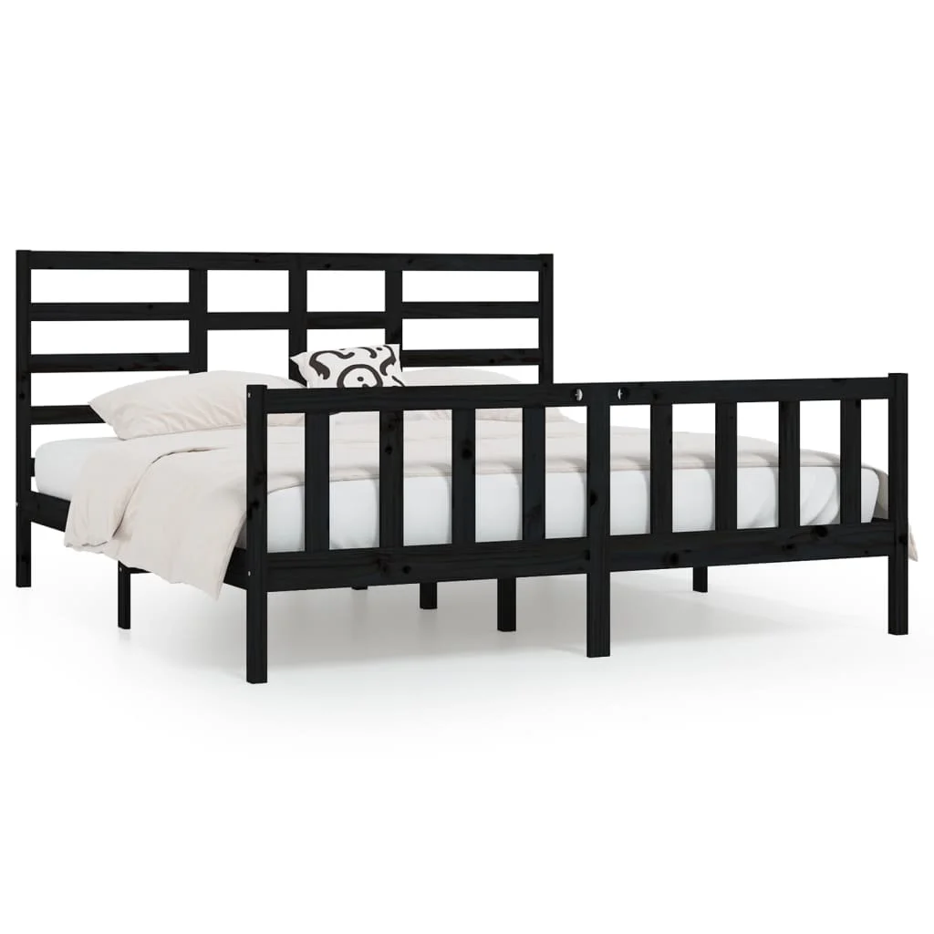 Estructura de cama madera maciza negro super king 180x200 cm