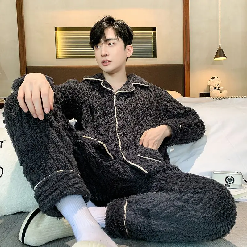 2024 New Coral Velvet Pajamas Men Autumn Winter Loungewear Thicken Velvet Sleepwear Flannel Nightwear 200 Pounds Homewear Suit