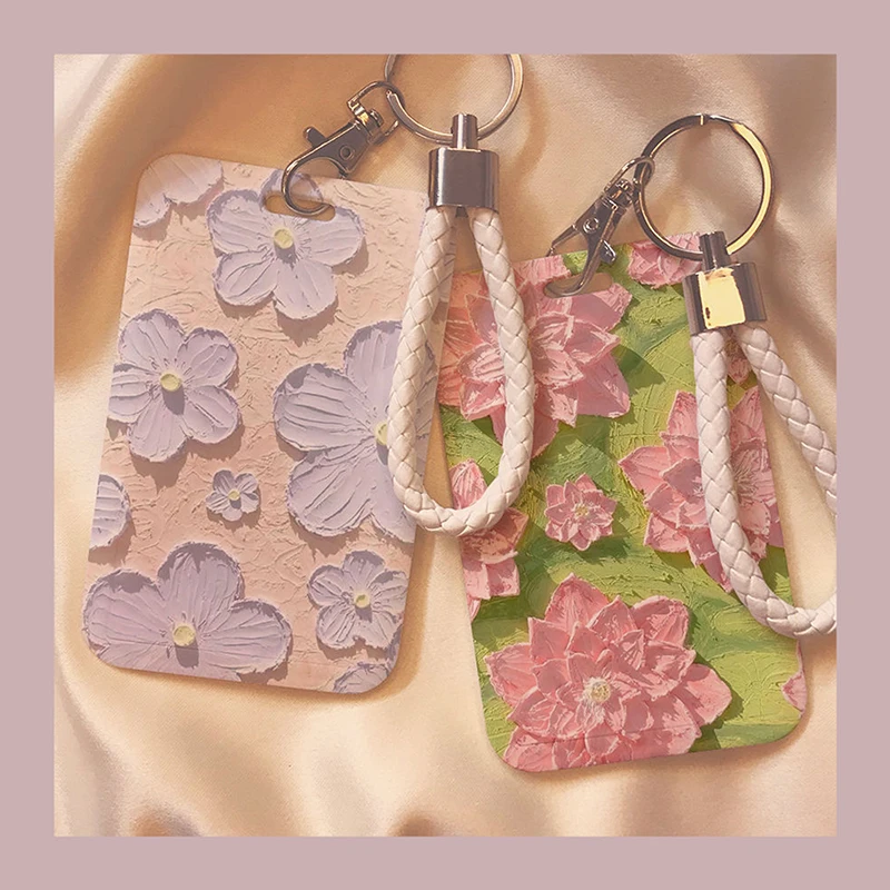 

Sweet Flower Oil Painting Style Card Holders Plastic Beautiful Flowers Card Holder ID Card Holder Transportation Card Holder