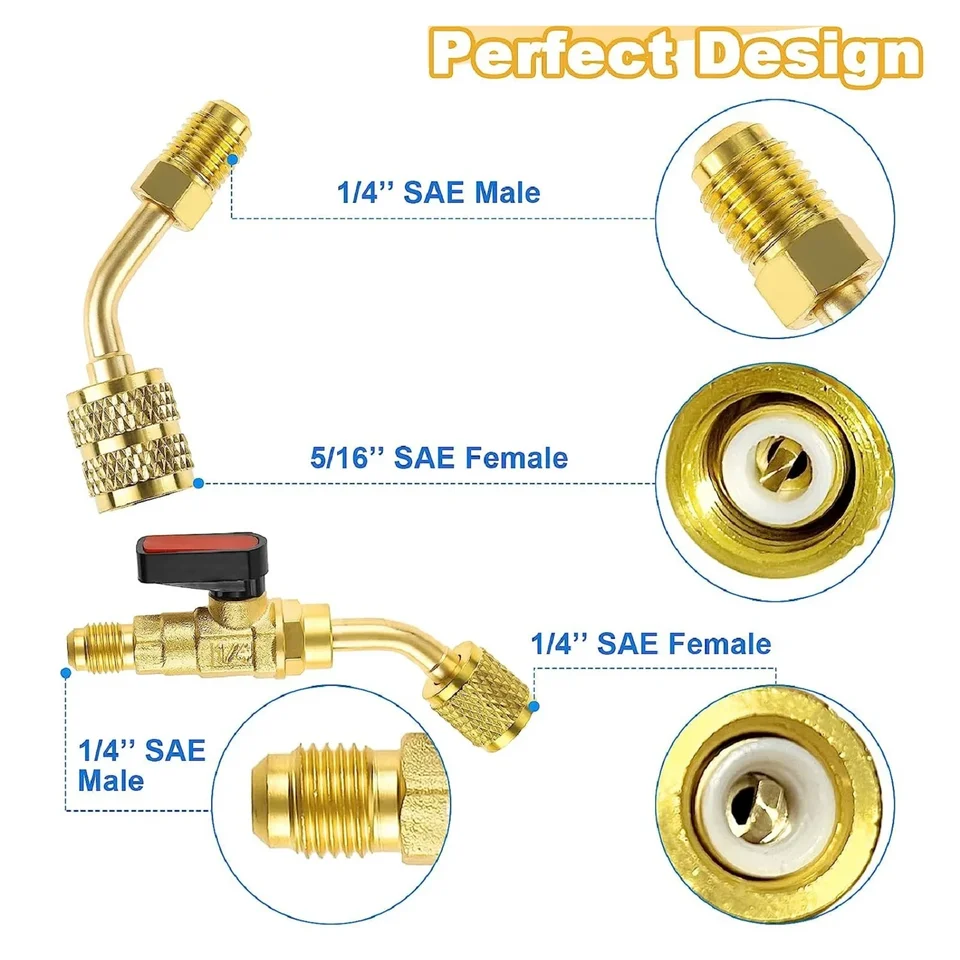Valvola A Sfera Angolata Da 6 Pezzi Per Refrigerante R410A R134A R22 Sistema Hvac Ac~p144495494