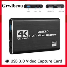 Grwibeou 4k usb 3.0 placa de captura de vídeo hdmi-compatível 1080p 60fps hd gravador de vídeo grabber para obs capturando cartão de jogo ao vivo