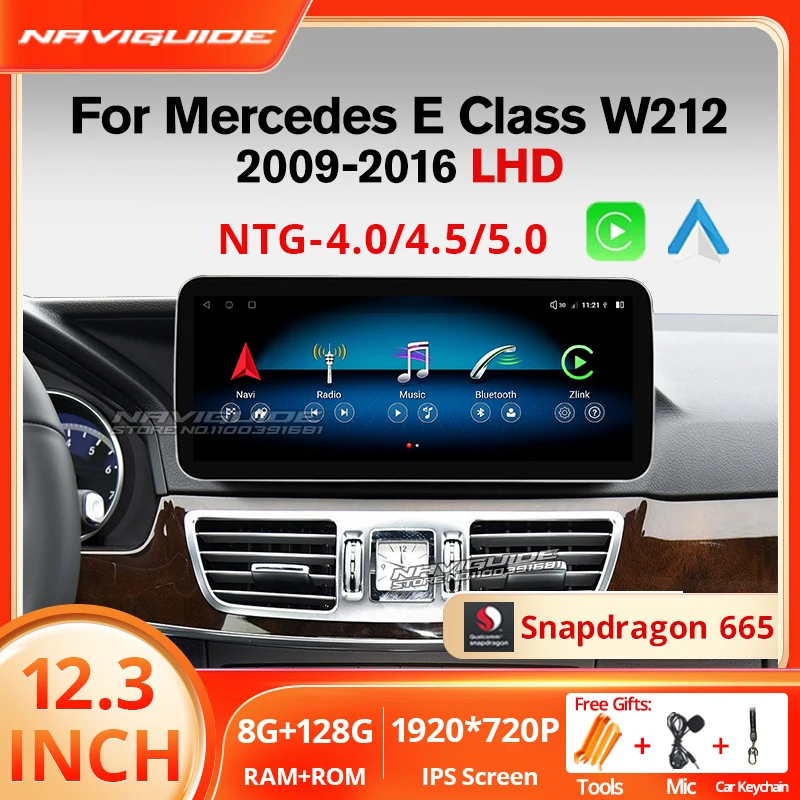NAVIGUIDE 자동차 라디오 멀티미디어 플레이어, 메르세데스 E 클래스 W212 2009-2016 LHD, 안드로이드 12, 카플레이, 자동차 스테레오, 4G 와이파이, BT, 12.3 인치