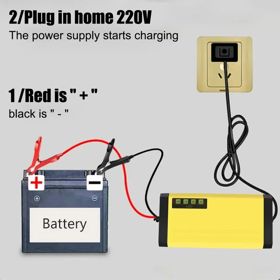Portable 12V 2A Car Battery Charger 220V Power Pulse Repair Wet Dry Lead Acid Battery LED Display Motorcycle Battery Charger