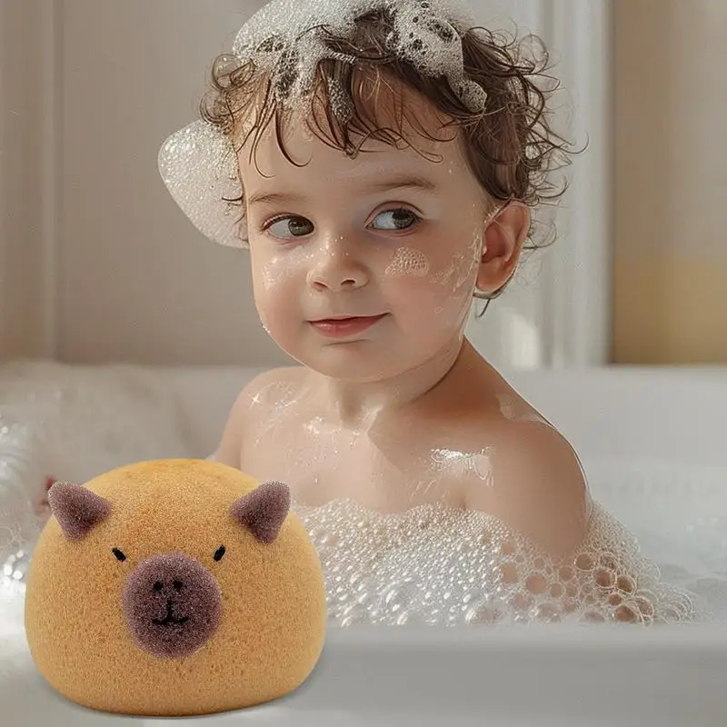 Capybara Bath Sponge Ball Cute Cartoon Animal Baby Shower Brushes Body Cleaning Brush Bubble Sponges Bathroom Accessories 3