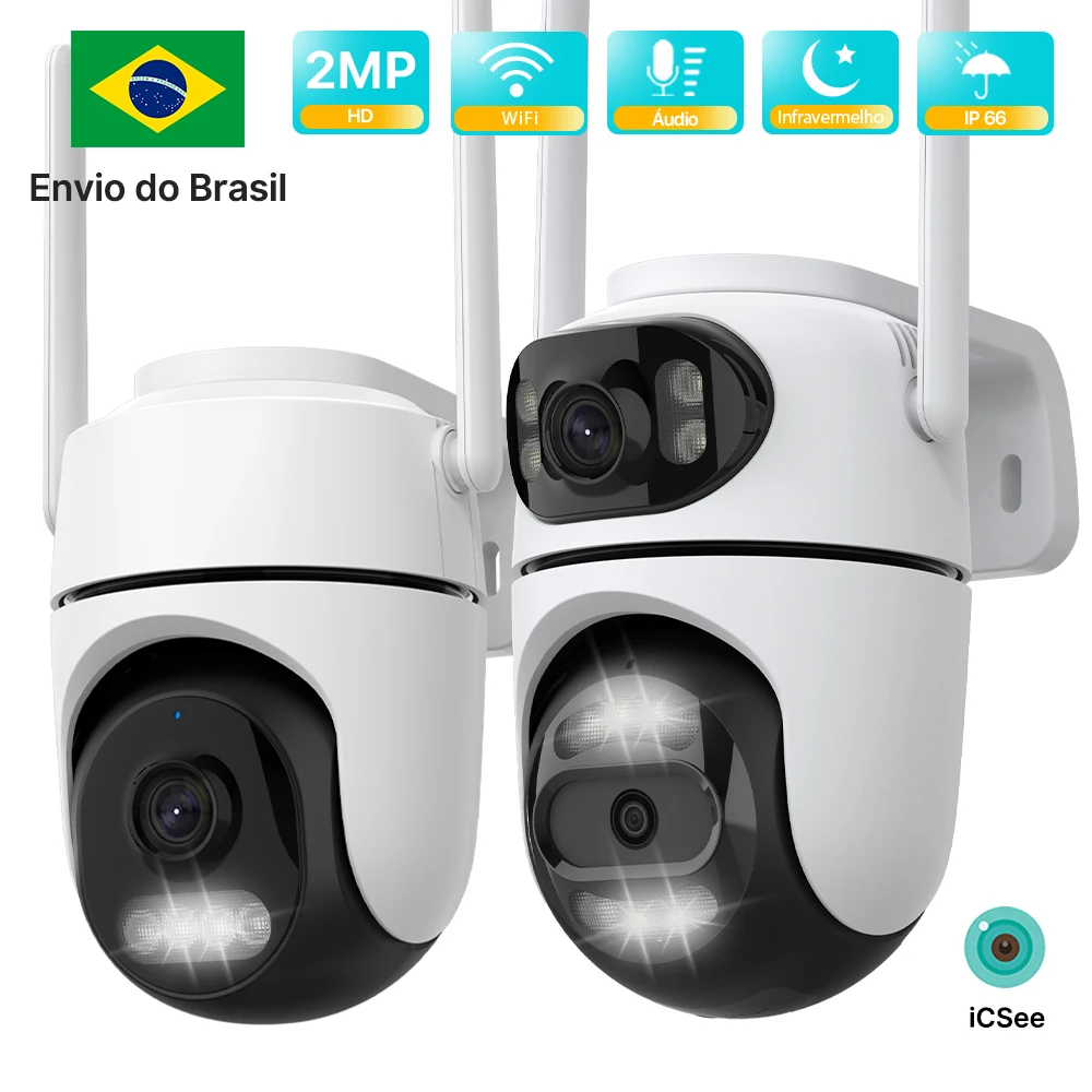 2PCS Câmera IP Wi-Fi câmeras PTZ externas visão noturna a cores vigilância por vídeo iCsee proteção de segurança