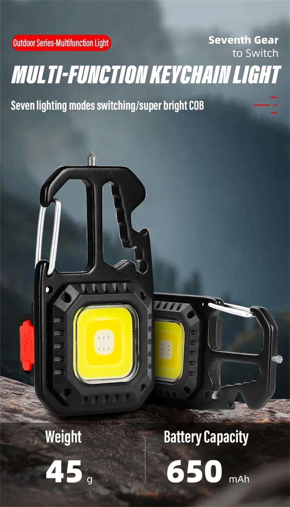 Description Picture 2 of itemRechargeable Mini COB Keychain Light, Multi-function Super Bright Flashlight, Outdoor Camping Light with Magnet, Screwdriver