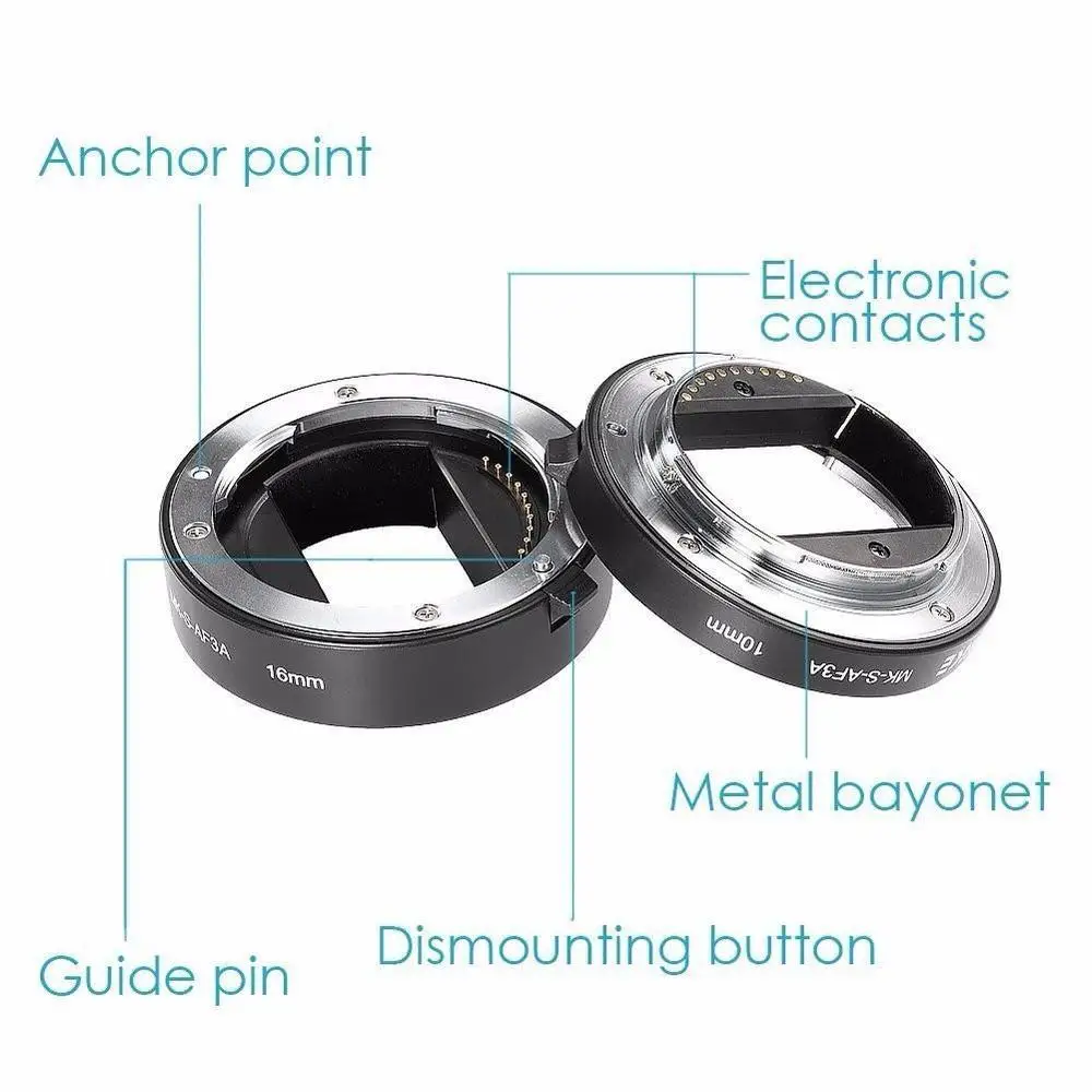 Meike MK-S-AF3A Metal Auto Focus Macro Extension Tube 10mm 16mm for Mirrorless