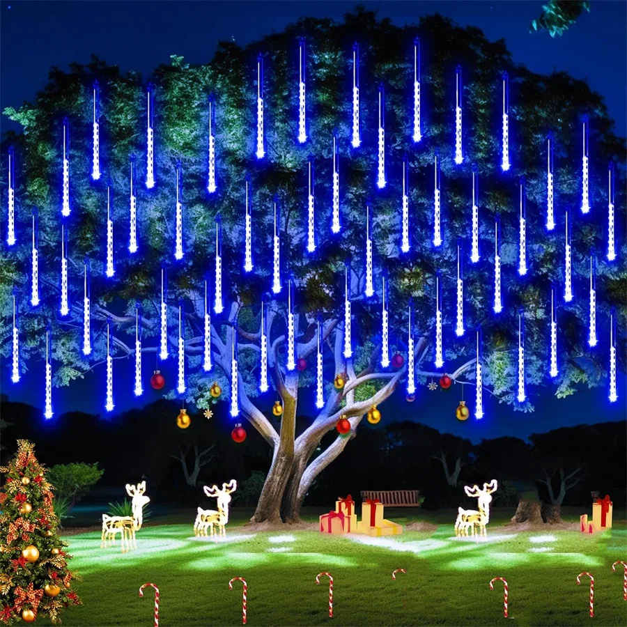 2/4Set Meteor Shower Lights Outdoor 8 Tubes 288 Led Snowfall Light Waterproof Christmas Icle Lights Hanging Falling Rain Light