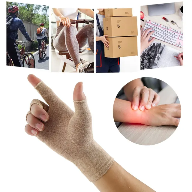 1 Pair Arthritis Gloves Compression Gloves Hand Wrist Support Pain Relief Arthritis Fingerless Glove for Hands Finger Joint 3