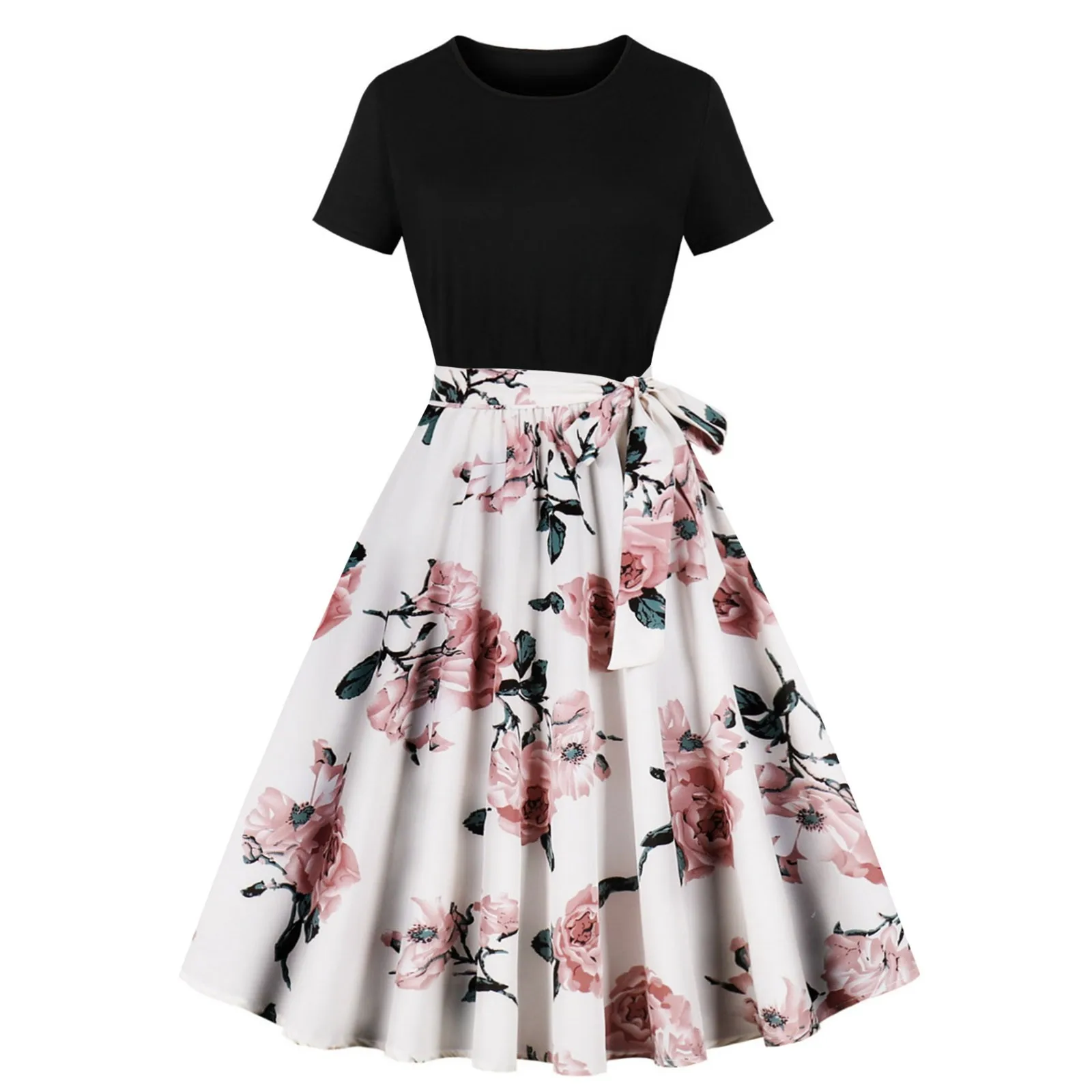 Cocktail Dresses For Women Summer European Retro Printed Big Hem Vestidos Elegant Temperament Casual Party Dress For Womens