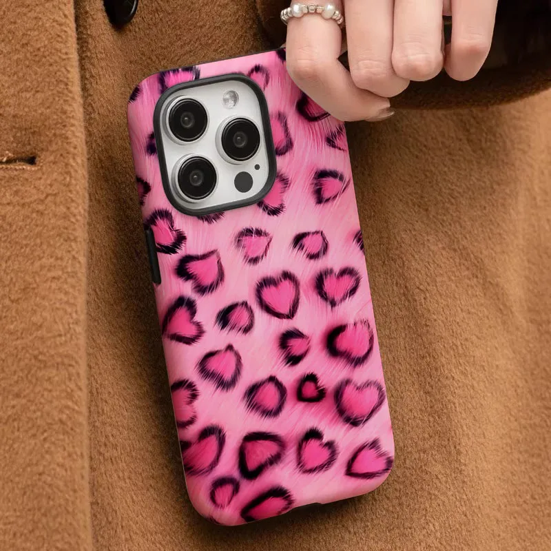 Cute Leopard Print 2-in-1 Phone Case with Film Shell