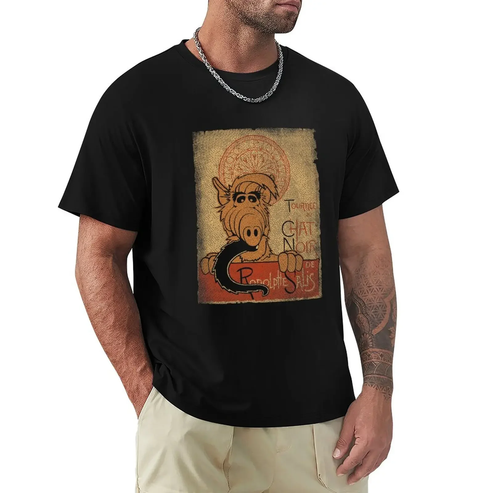 

Мужская футболка с графическим принтом, черная футболка с надписью «Chat Noir Alf FanArt Perfect Gift Xmas»