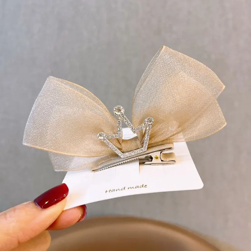 Children Bow Hair Pin Princess Crown Rhinestone Lace Hair Pin Birthday Photography Headwear Sweet Girls Kids Hair Accessories