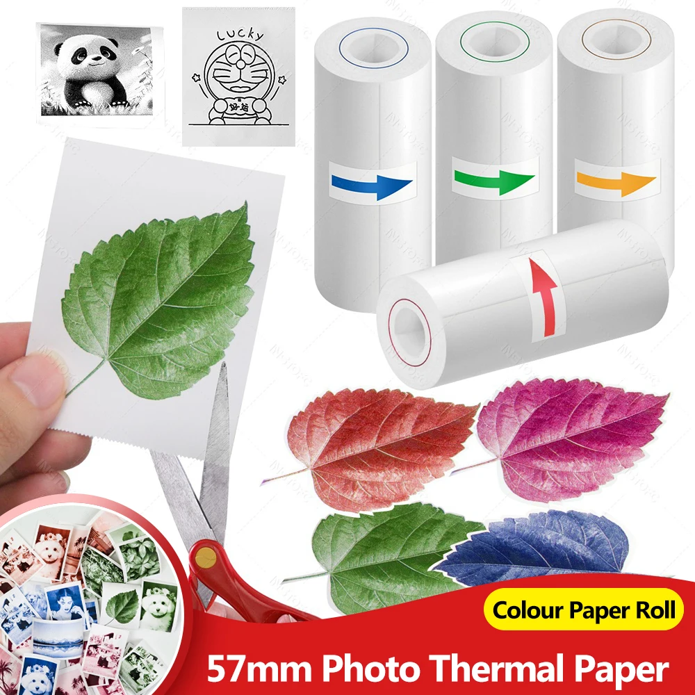 Kids Color Print Instant Camera Thermal Photo Printer Refill Paper Rolls 57mm Inkless Printing Compatible with Thermal Printers