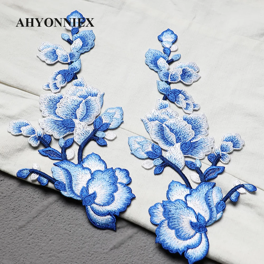 1 Paar Pfingstrosen blumen Patch gestickt aufnähen Patches für Kleidung Applique DIY Kleid Dekoration auf Kleidung