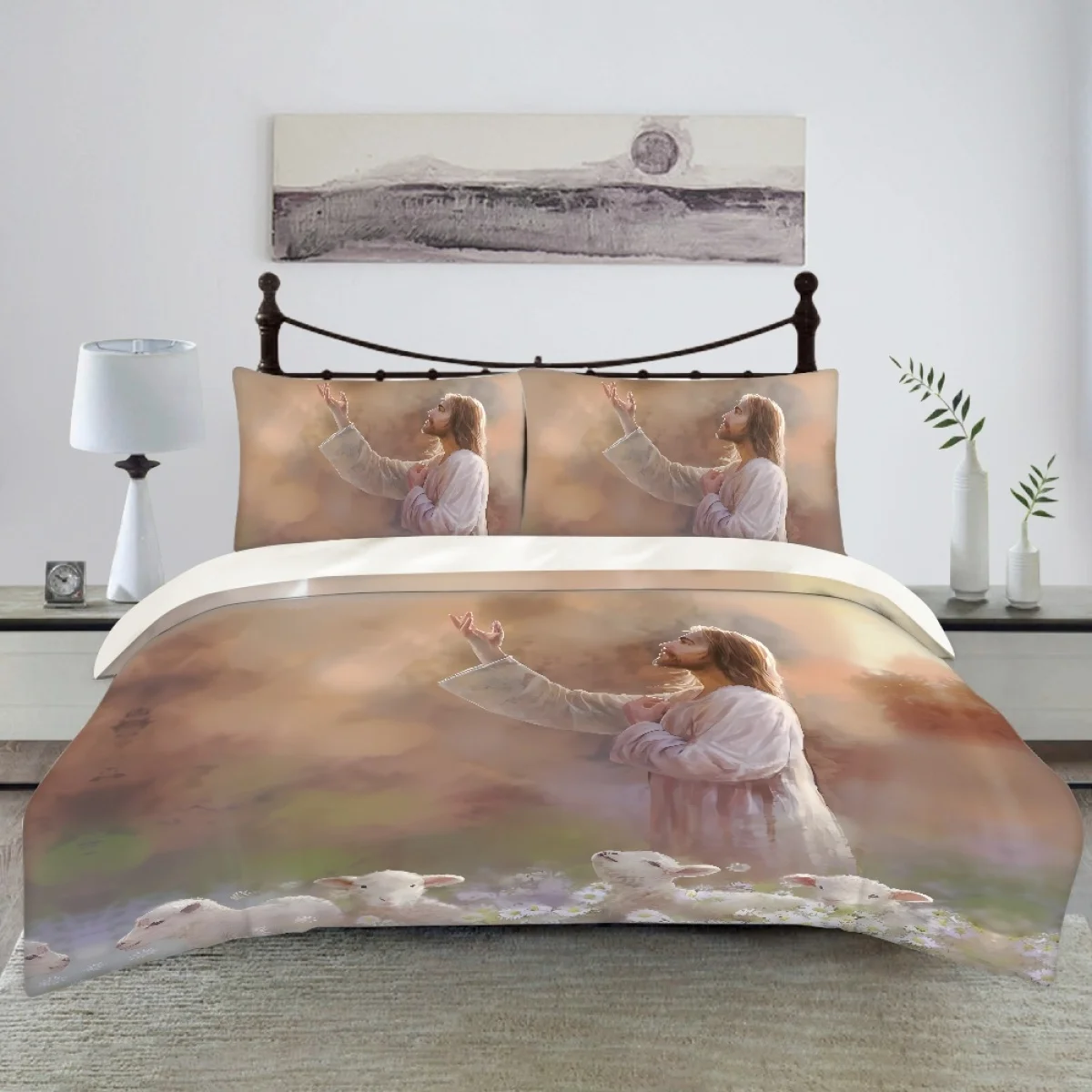 

TOADDMOS Christian Jesus Oil Painting Polyester Bedding Set Adult Bedroom Quilt Cover Pillowcase For Teen King Size Home Textile