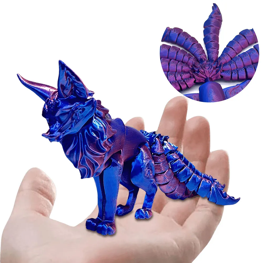 3D Printed Plastic Nine Tailed Fox Figure for Desk