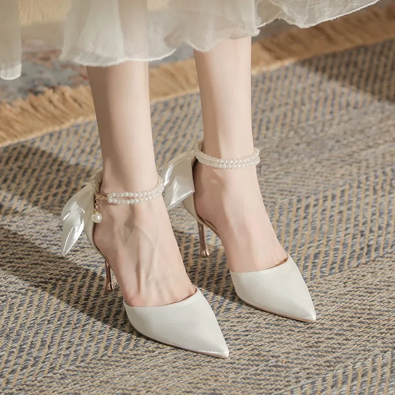 2024 Autumn New Women's High Heels Bow pointed thin heeled footwear ...