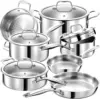 Stainless Steel Pots and Pans Set | 11-Piece w/Glass Lids, Non-Toxic, Induction, Oven Safe | Best 18/0 Ful 1