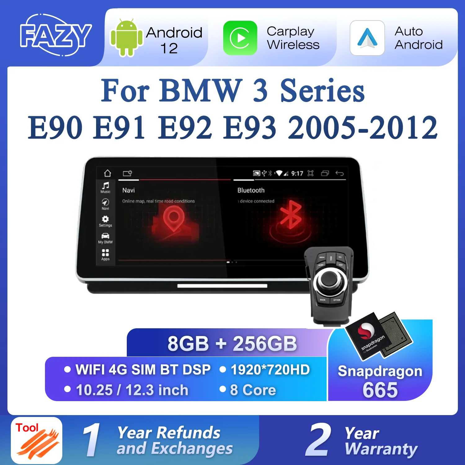 

Android Auto Radio CarPlay For BMW 3 Series E90 E91 E92 E93 2005-2012 Car Multimedia Player IPS Touch Screen Navi GPS DSP Stereo