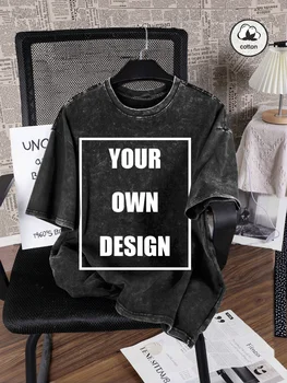 Custom Graphic Logo Snow Wash T-Shirts Vintage Loose Clothing Fashion All-match O-Neck Short Sleeve Unisex Summer 100%cotton tee 1