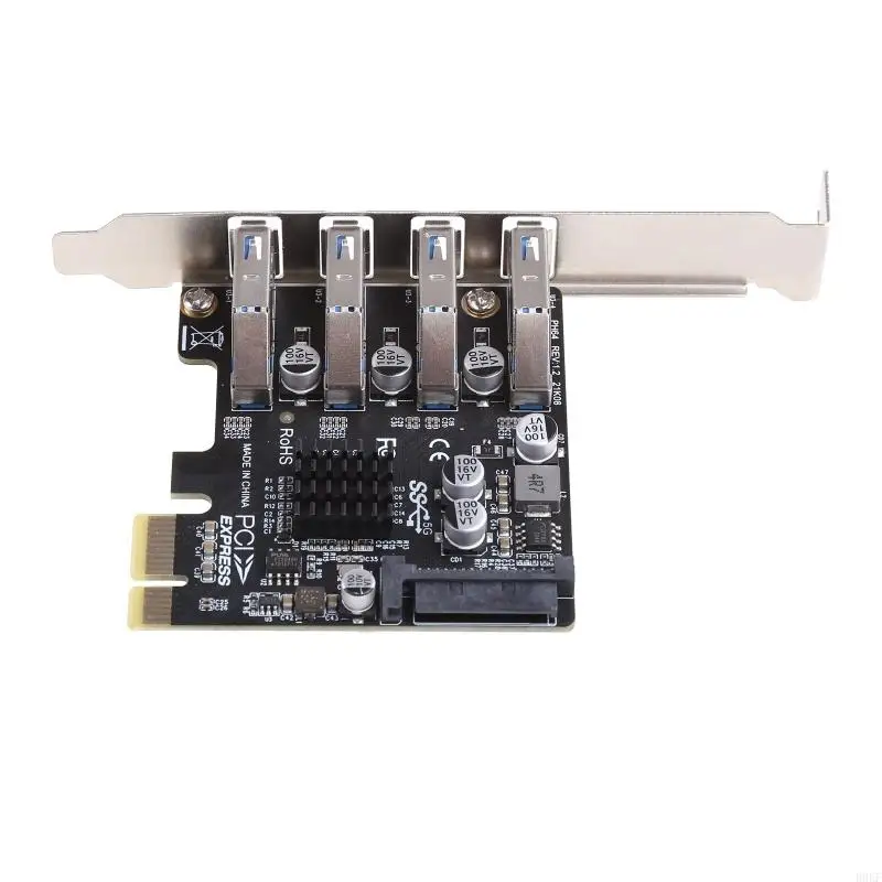 B0KF 4 Port PCI-E To USB HUB PCI for Express Expansion Card Adapter 5 Gbps Speed
