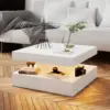 White LED Coffee Table with Storage for Living Room Modern Smart Tall Square Center Table 2 Tier Display Shelf 20 Colors 1