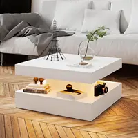 White LED Coffee Table with Storage for Living Room Modern Smart Tall Square Center Table 2 Tier Display Shelf 20 Colors 1