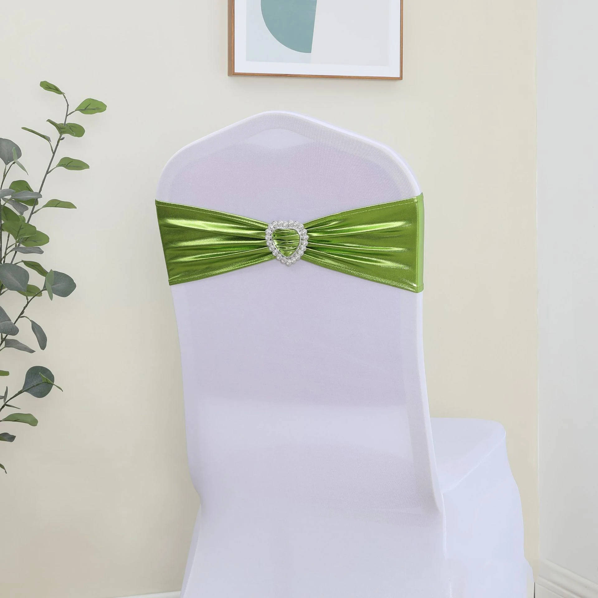 Metallic Gold Heart Buckle Knot Chair Bands Wedding Chair Decoration Spandex Chair Sashes Bow For Party Event Hotel Banquet Home