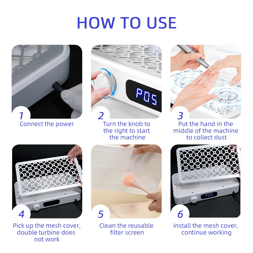 Professional Turbo Vacuum Cleaner Brushless Motor Turbo Nail Vacuum Cleaner Double Turbine Improve Nail Art Efficiency