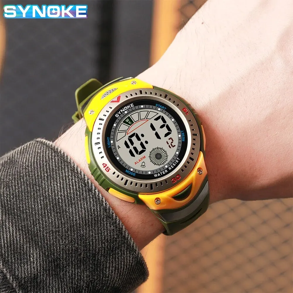SYNOKE Nuevo reloj digital de montañismo para hombres, resistente al agua, resistente a los golpes, pantalla grande, para correr al aire libre, reloj de moda para estudiantes, atractivo_voghion.com