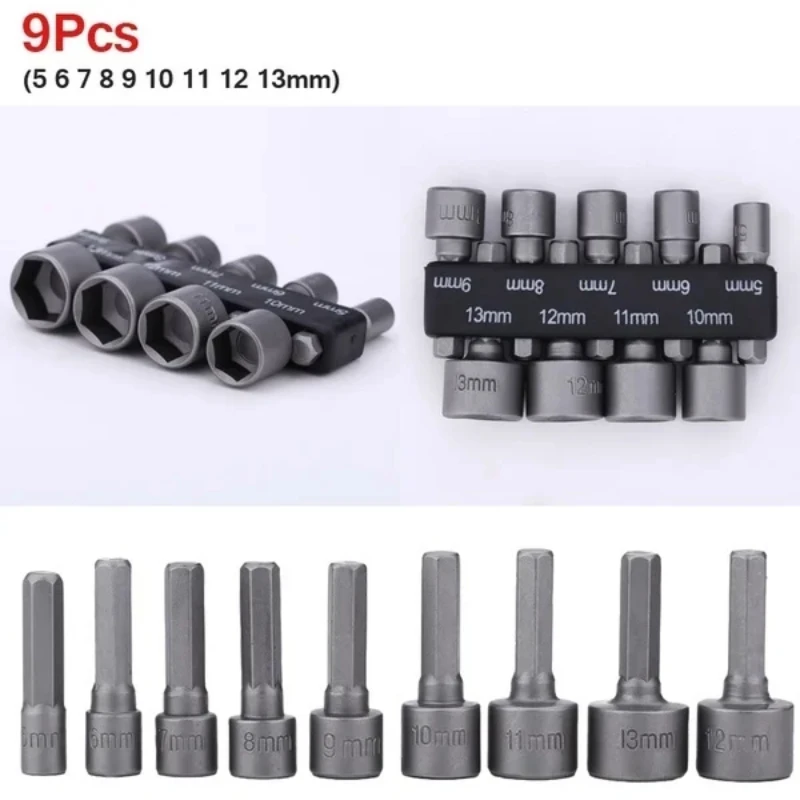 9pcs/14pcs 5mm-13mm Hex Sockets Sleeve Nozzles Nut Driver Set Screwdriver Set Schroevendraaier Set Bits Tools Socket Wrenches