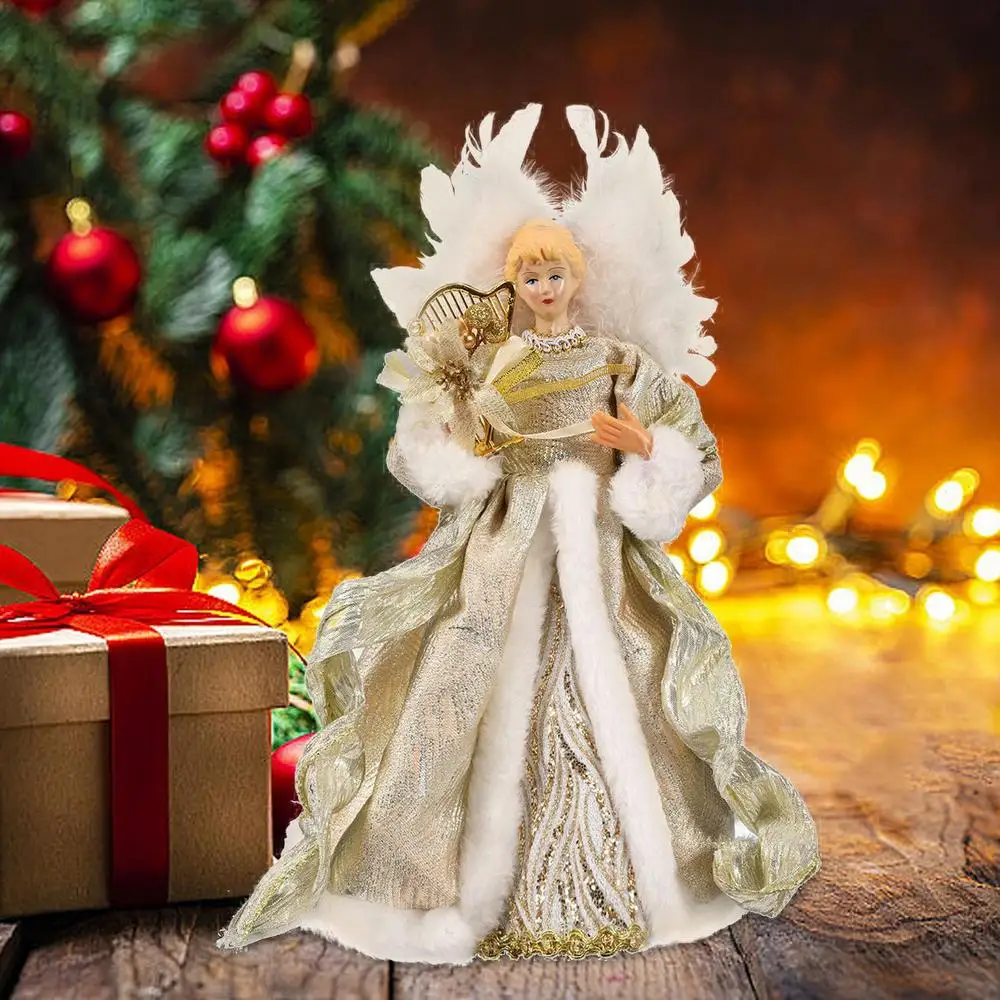 Description Picture 6 of item2025 Christmas Tree Topper Angel Fairy With White Feather Wings no light 3d Christmas Tree Top Decoration Ornament