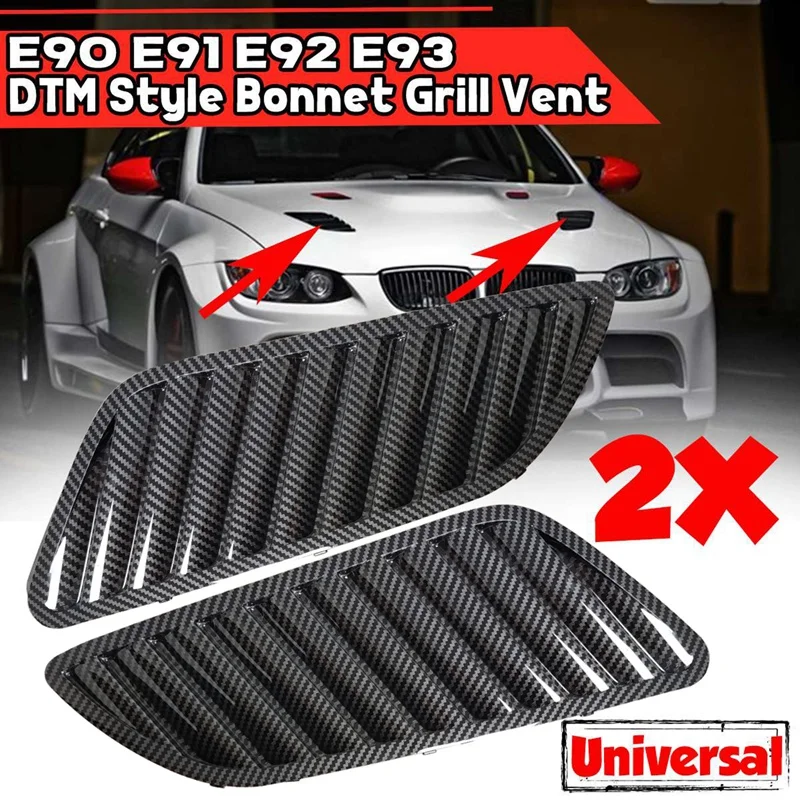 

2X Carbon Fiber/Glossy Black Car Front Grill Hood Cover Bonnet Grill Air Outlet Vent Cover Trim For BMW E90 E91 E92 F30 E46 DTM