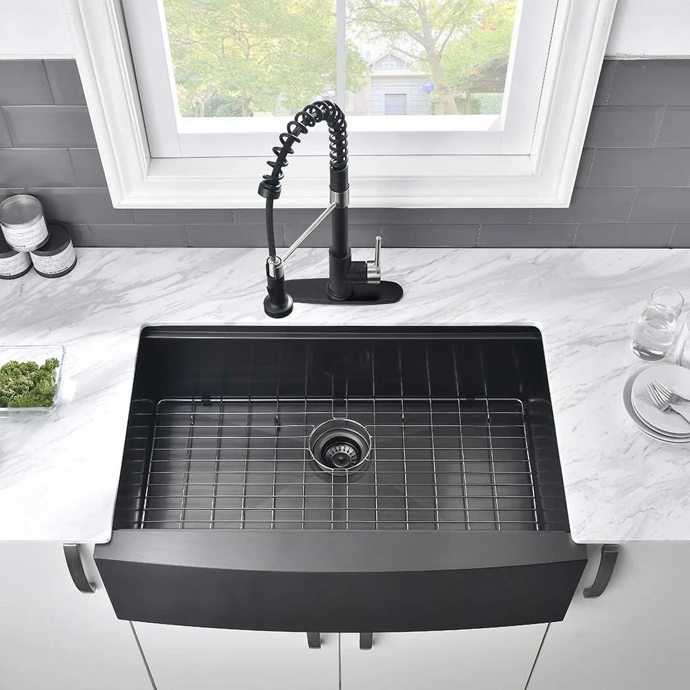 33 Black Farmhouse Kitchen Sink Workstation-VASOYO 33x22 Black Stainless Steel Farmhouse Sink Apron Front Workstation Kitchen