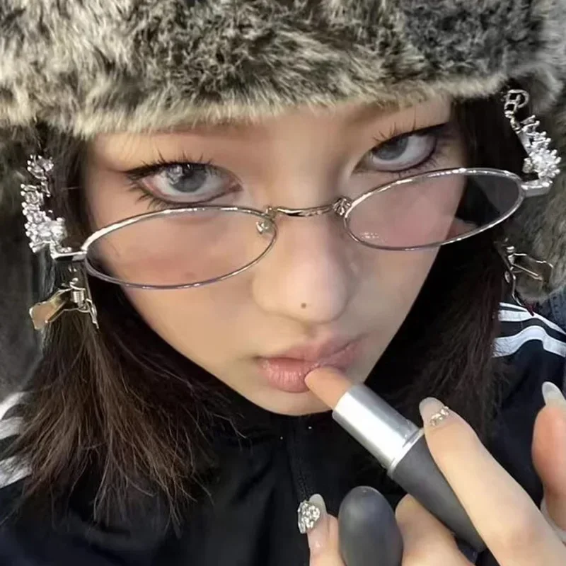 Rhinestone Diamonds Eyeglasses Bling Clear Shades Unisex New Fashion Glasses Small Metal Oval Women Men Fashion Eyewear Frames