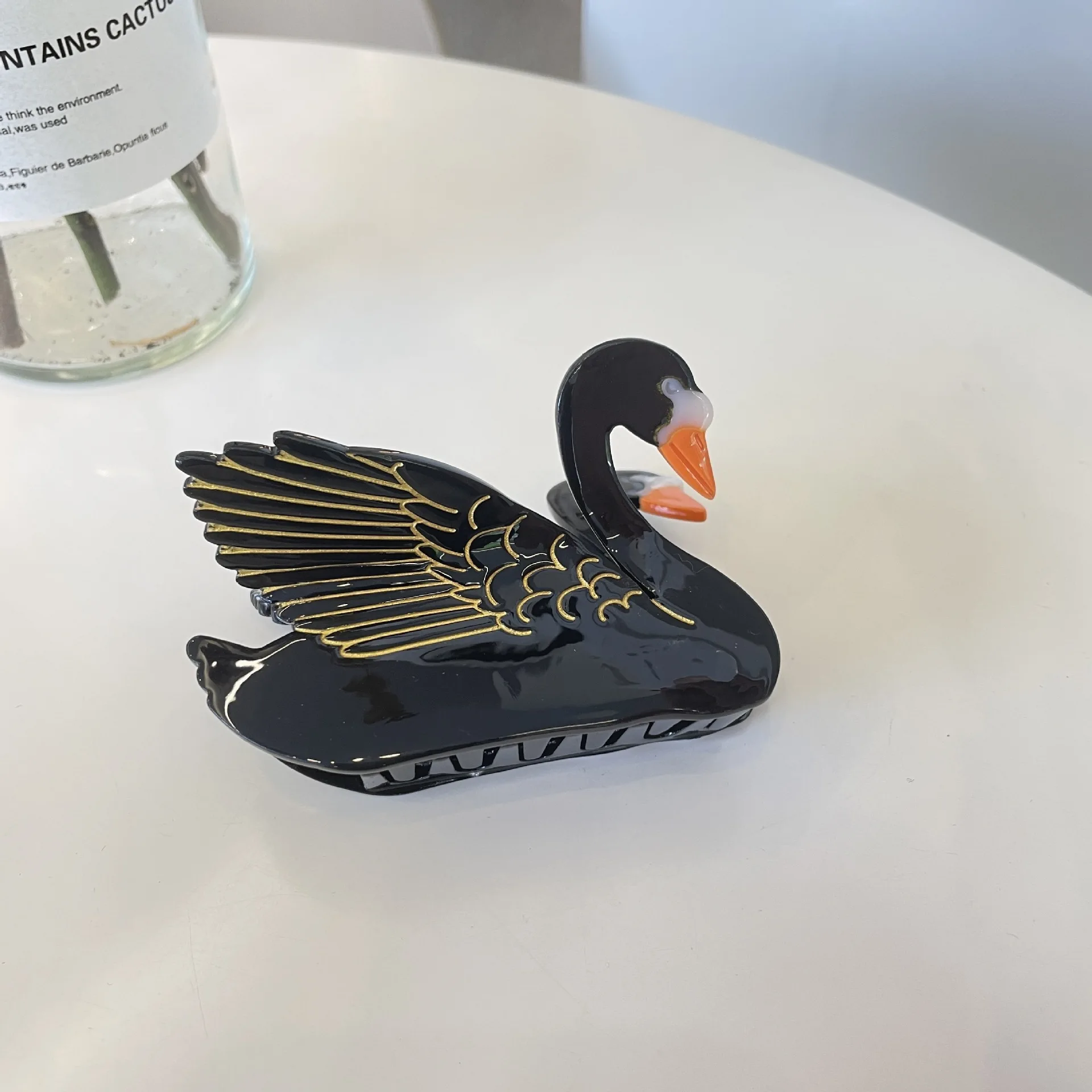 Damen-Clip, Vogel-Acetat-Clip, schwarzer Schwan-Clip, Leopardenmuster, Vogel, Tier, Papagei, Haar-Accessoires, einfache, lustige Hai-Clip-Mode_voghion.com