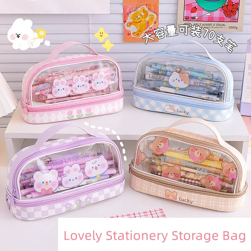 Cartoon Rabbit x Bear Canvas Pencil Case Kawaii School Stationery – Hanarii