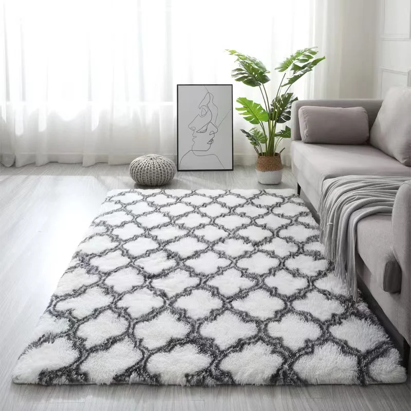 Floor Mat Long Hair Tie-Dyed Silk Carpet Home Living Room Bedroom Full Bed Side Bay Window Carpet Floor Mat Door Mat Absorbent Foot
