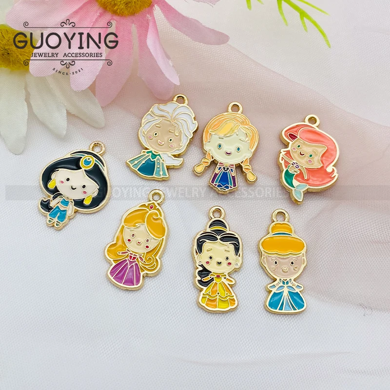 

10pcs Alloy Enamel Charm Cute Princess Series Pendant Earrings DIY Designer Handmade Jewelry Accessories Keychain Charms
