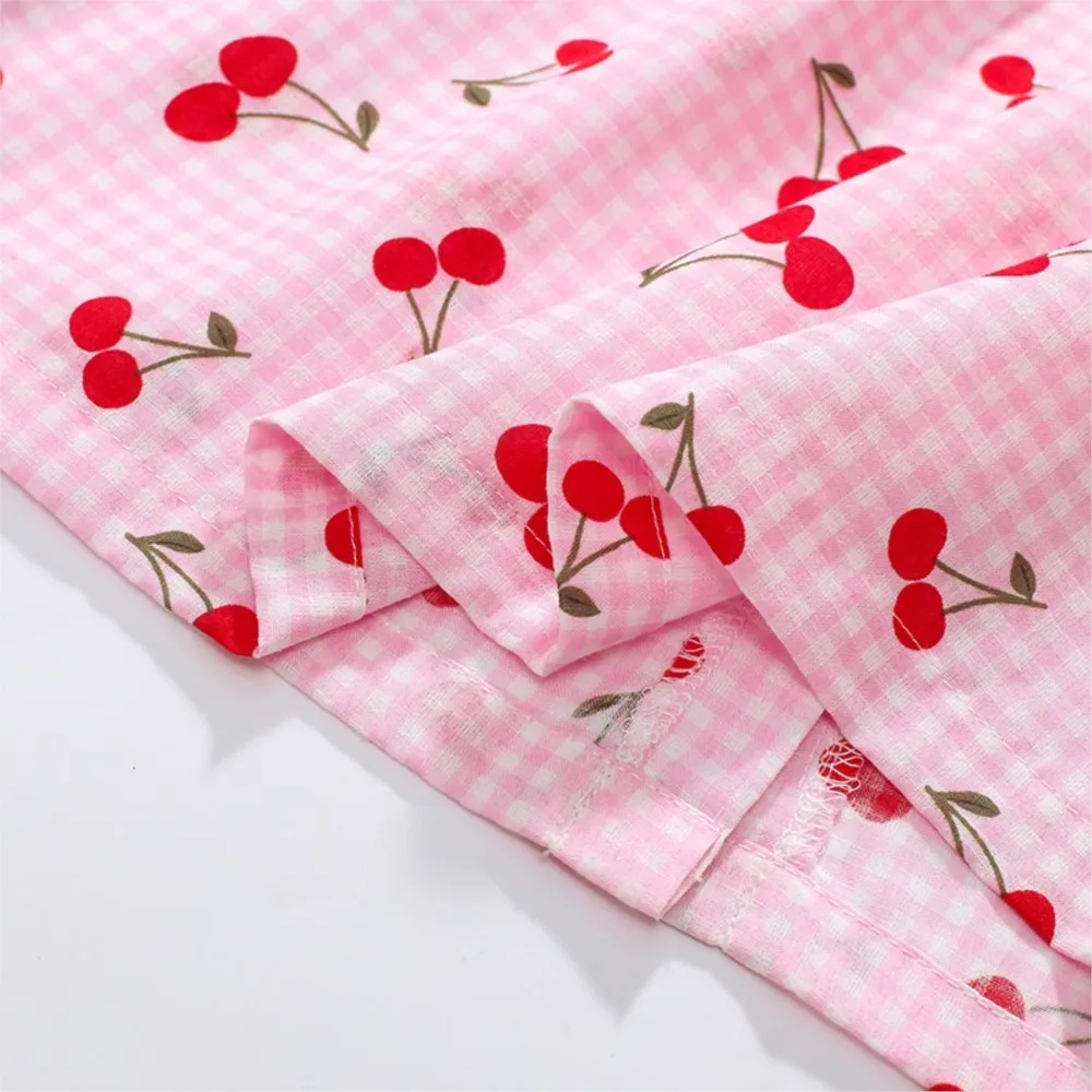 Children's Clothing 2025 Baby Girls Pink Dresses Cartoon Cherry Summer Holiday Dresses Kids Clothes Party Dress