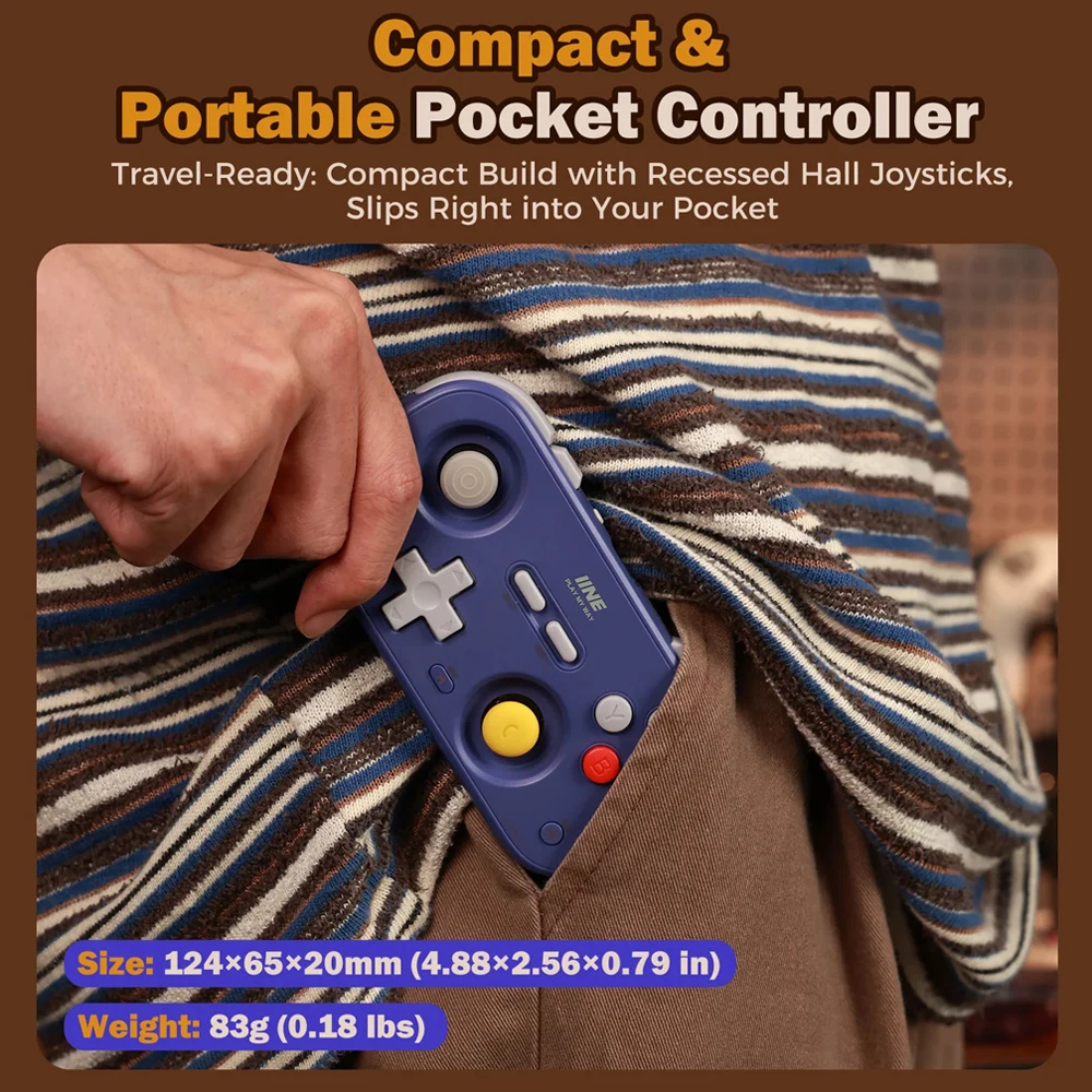 Portable Retro Pocket Gamepad with Hall Effect Joystick