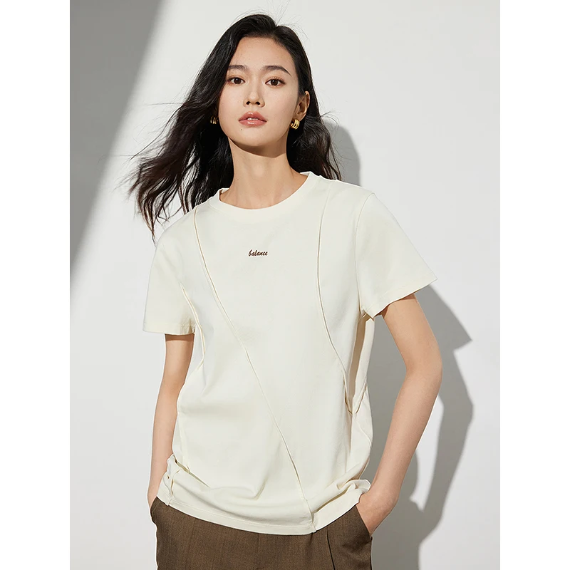 TOYOUTH Women Line Structural Sense T-shirt Summer Round Neck Casual Cotton Top women t shirts