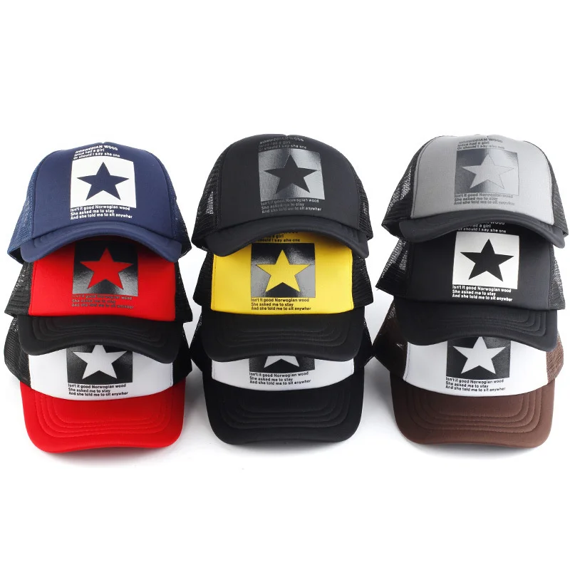 green baseball cap Fashion Five Star Pattern Baseball Cap Women Outdoor Baseball Hat Breathable Men Women Summer Mesh Caps Women's Baseball Caps