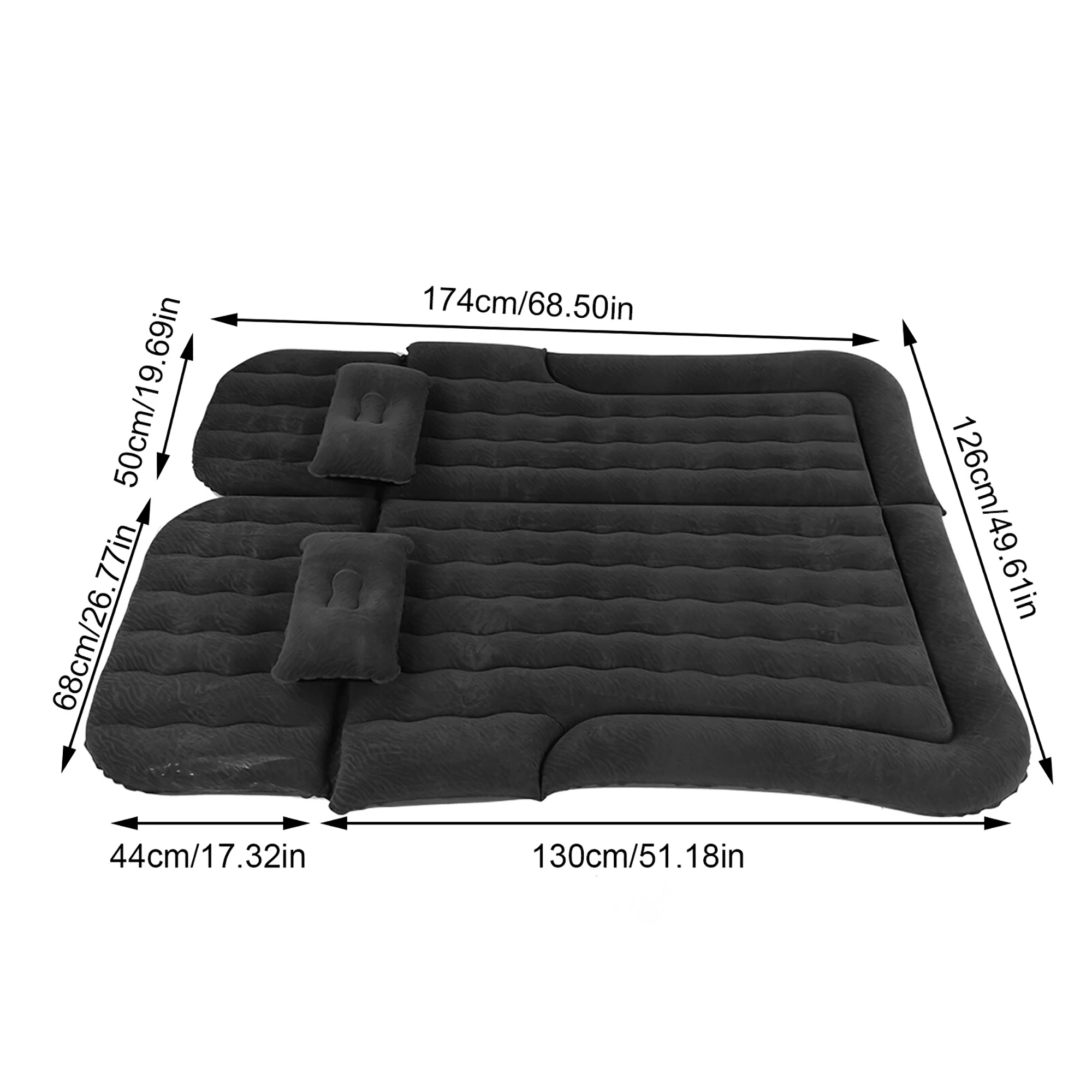 2‑In‑1 Black Multifunction Inflatable Travel Mattress PVC Flocking Soft Sleeping Rest Cushion for Car SUV