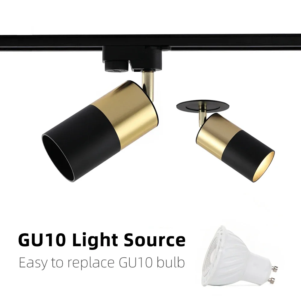 

Вращающийся на 360 ° складной светильник на 90 ° из белой, черной, золотой меди со встроенной лампой, потолочный Трековый светильник 6 Вт GU10, сменная настенная лампа